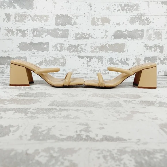 NEW Free People Straps Cream Tan Leather Slip on Block Heel Sandals W647 - Picture 7 of 16